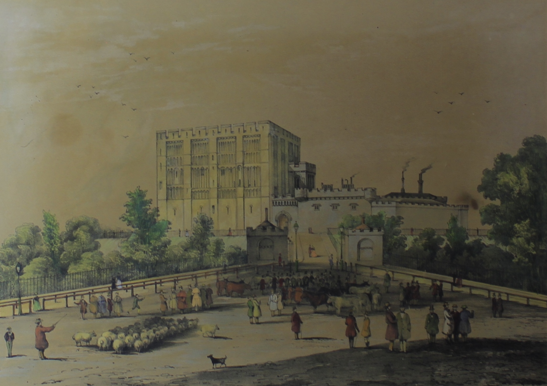 J Newman (19th Century, British, lithographer), "Norwich Castle", (with the Market in the