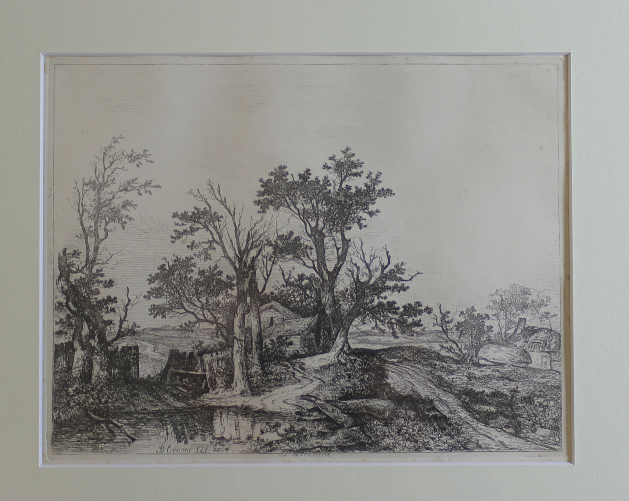 John Crome (1768-1821, British), Near Hingham, black and white etching, signed and dated 1812 to the - Image 3 of 3