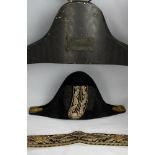 Deputy Lieutenant's cocked hat belonging to J J Dawson Paul Esq, early 20th Century silver braid