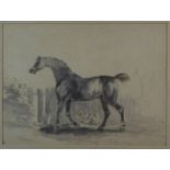 Attributed to Humphrey Repton (1752-1818, British), A horse beside a cleft fence, pen and wash