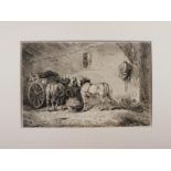 Julius Ibbetson (1759-1817, British) Stable Interiorsoft ground engraving, signed and dated 1795