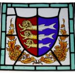 19th Century leaded glass panel depicting the Coat of Arms of the town of Great Yarmouth, (left hand