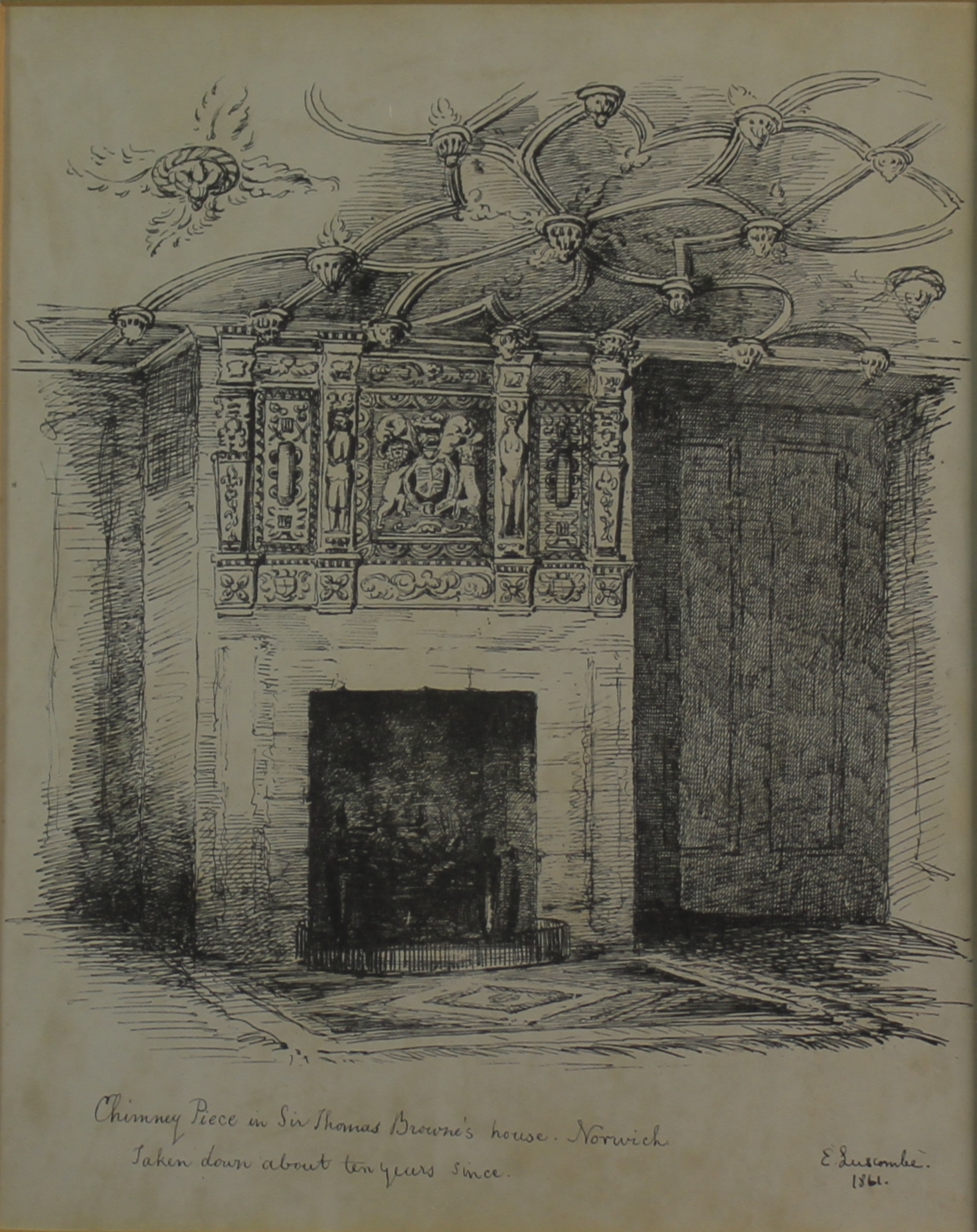 Ellen Luscombe, (19th Century, British), "Chimney piece in Sir Thomas Browne's House, Norwich, taken - Image 2 of 2