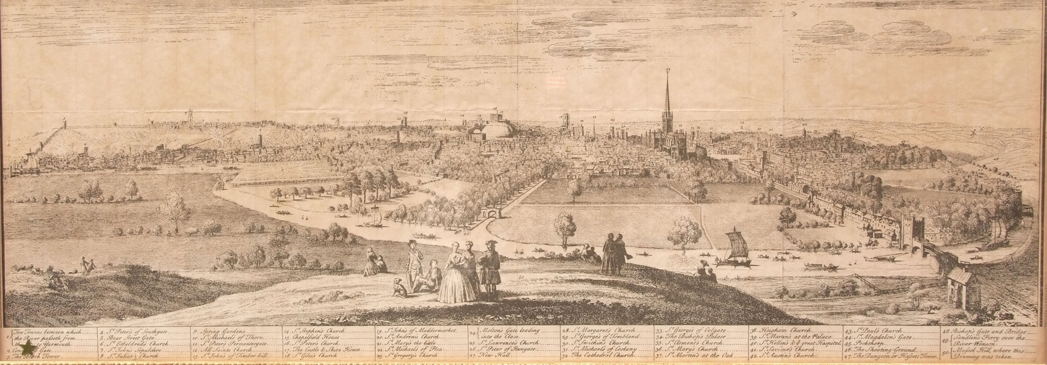 18th Century English School, "The South East Prospect of the City of Norwich", black and white