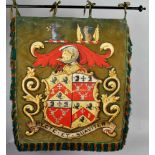 Pair of Sheriff's Trumpet banners, oil on silk, with fringe and tie ribbons complete with a