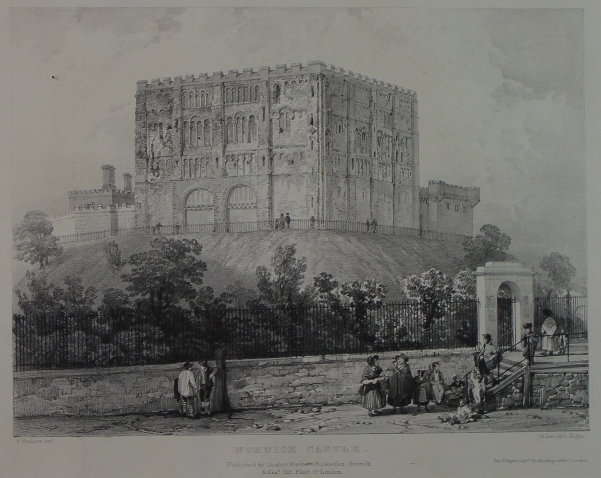After Henry Ninham, (1796-1874, British),engraved by L Haghe, "Norwich Castle", black and white