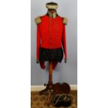 19th Century military red tunic top with silver threaded braided decoration to the collar and cuffs,