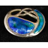 Charles Horner hallmarked silver and enamelled brooch of free form shaped oval design, pierced and