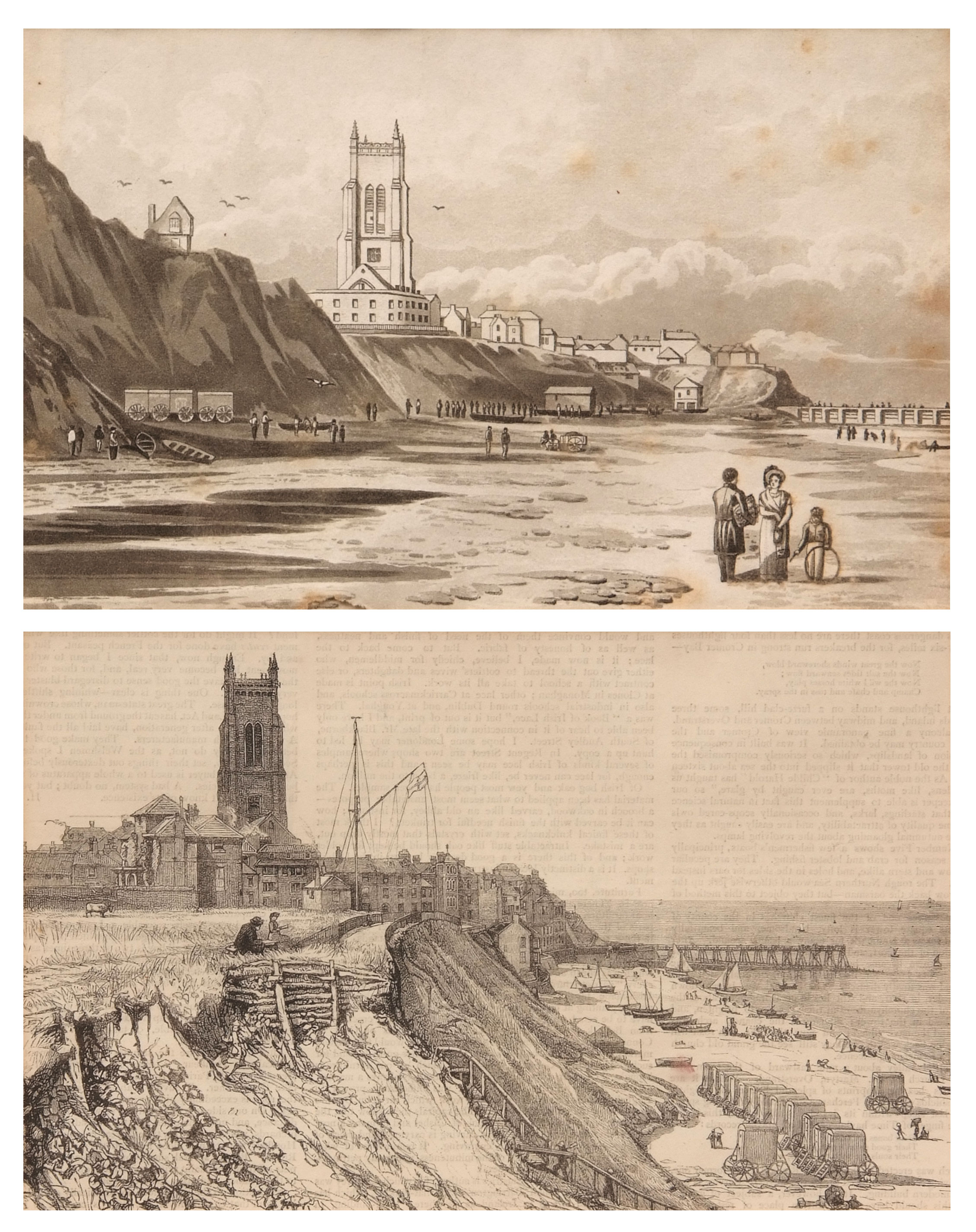 After J M Johnson, printed by C Hullmandel, "Colne House, Cromer", "Cromer", two black and white