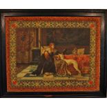 Late 19th Century large chromolithograph on canvas with fabric surround depicting a young lady