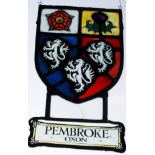 19th Century leaded glass armorial 'Pembroke College, Oxford', crack to clear glass panel below