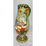 Large Bohemian green tinted tall baluster jug with solid looped handle and circular foot, brightly