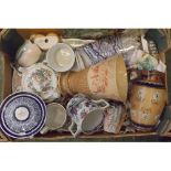 Box: mixed ceramics to include 19th century double-handled Ironstone mug, various Doulton Wares,