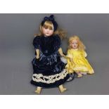 Two small vintage dolls, one marked Global & Wilkin, the other marked Majestic, largest 15 high (2)