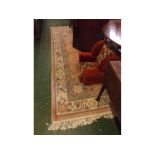 Chinese pink thick pile wool wash carpet, with cream floral and Chinese Key borders, with floral