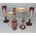 Mixed Lot: pair of ruby glass vases, two further ruby glass decanters, together with two 19th