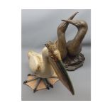 Sue Nicholson model of two gannets Together Again ; together with a further model of a pelican (2)