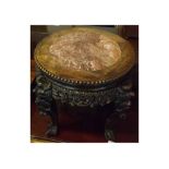 Early 20th century Chinese hardwood and marble top side table or jardinihre stand, 17 diameter