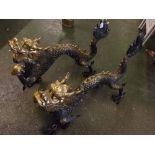 Pair of 20th century large brass Chinese dragons, 36 long