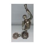 Large bronze metal figural table lamp, formed as a figure holding a torch, currently dis-