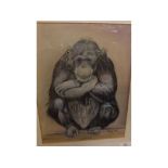 JAMES F HULL, signed and dated 2-90, pastel, Chimpanzee Study , 12 x 9