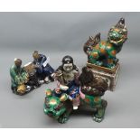 Group of three assorted modern Chinese figures, to include Dog of Fo, figures playing chess and