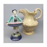 Mixed Lot: Majolica salt seller figure in tricorn hat, together with a further Charles Meigh buff-