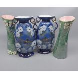 Mixed Lot: pair of Maling green glazed floral decorated vases, together with a further pair of