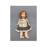 Recknagel bisque head doll, 15 high, in striped outfit