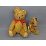 Vintage straw-filled teddy bear, with jointed body, plus one other (2)