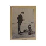 J A GOWING, signed nine pen and ink drawings, Golf related, eight mounted but unframed, assorted