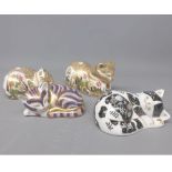 Mixed Lot: Royal Crown Derby paperweights cottage garden cat, lavender, Misty and one other, largest