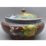 20th century covered cloisonn bowl of circular form decorated with sprays of flowers, 9" diameter