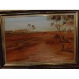 *KEITH NAUGHTON (BORN 1925, AUSTRALIAN) "Dingo fence - Kells Claypan at Muellers Range Qud" oil on