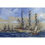 *FRANK W SHIPSIDES (1908-2005, BRITISH) "Tall Ships Race", pencil, watercolour and gouache, 10 x