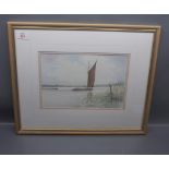 JASON PARTNER, signed watercolour, "Surlingham Broad - Norfolk Wherry on a quiet morning", 8" x 11"