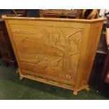 Daniel Charles 20th century carved oak fire screen depicting Norfolk landscape with pheasants, (