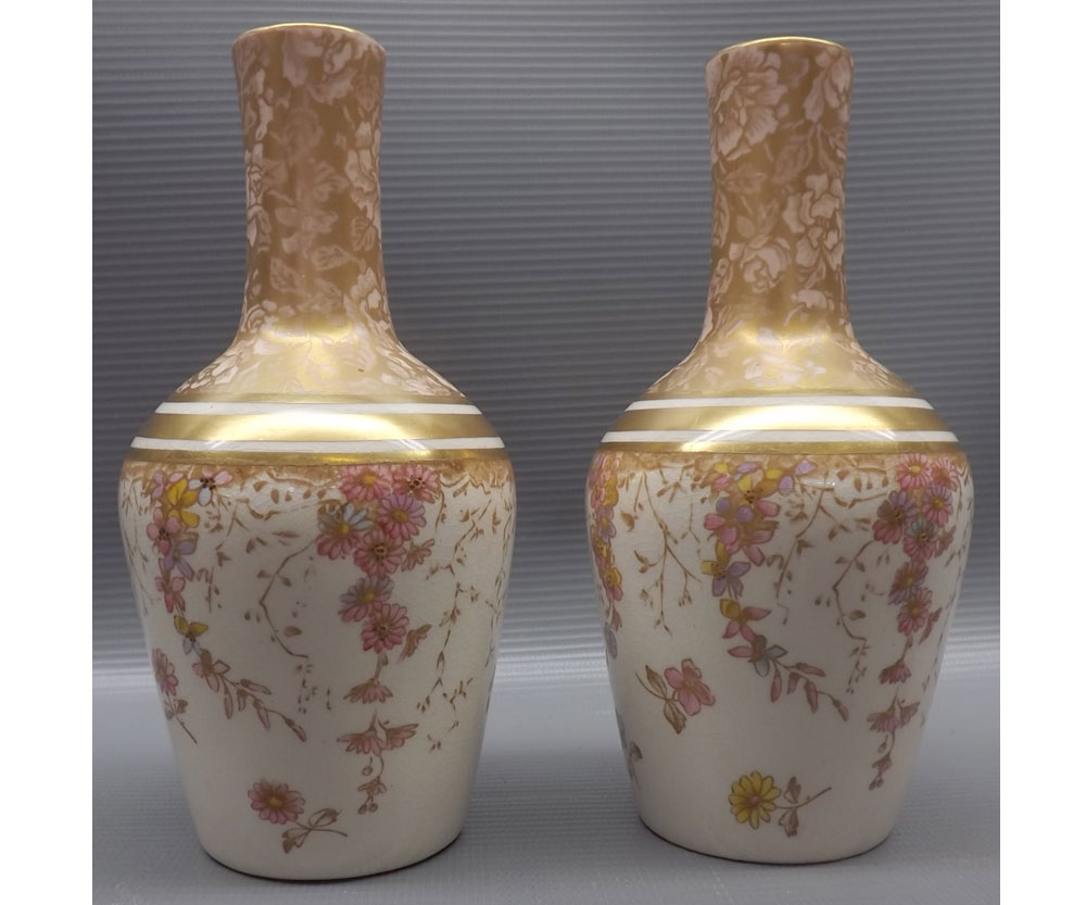 Pair of 19th century gilt decorated small vases, unsigned, 5" high