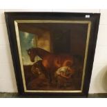 AFTER SIR EDWIN HENRY LANDSEER, oil on canvas, "Shoeing", 33" x 27"