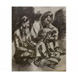 TAMOR KRIWACZEK, signed, charcoal drawing, Trio people, 39" x 33"