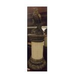 Unusual contemporary Spanish marble column with central light together with accompanying brass model