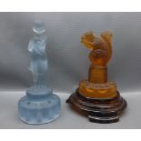 Pair of Art Deco period frosted glass flower holders, one formed as a figure, the other as a