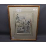 JOHN MEADE, signed, pencil and watercolour, French town, 9 1/2" x 7"