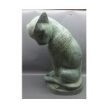 20th century metal model of an Egyptian cat with verdigris finish, approx 18" high