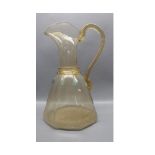 19th century Venetian glass jug with scrolled handle, 9" high