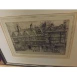 WILLIAM MONK, pair of etchings, The House Houses, Holborn; and Piccadilly Circus, 7" x 10" (2)