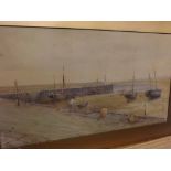 H A BARKAS, signed lower right, watercolour, Harbour with Fishermen and Fishing Boats, 11" x 20"