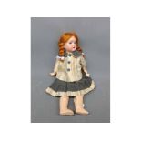 Recknagel bisque head doll, 15" high, in striped outfit