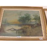 ALICE REES, signed and dated 1910, oil on canvas, River landscape with figures, 13" x 19"