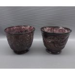 Pair of 20th century slag glass bowls of circular form, 4" diameter